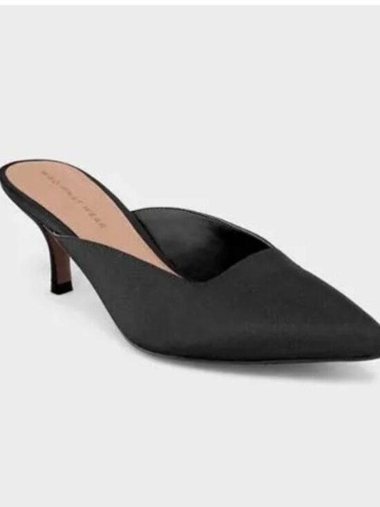 Who What Wear Shoes - Who What Wear Black Grosgrain Kitten Heel Mules Slip Ons 11 NWT